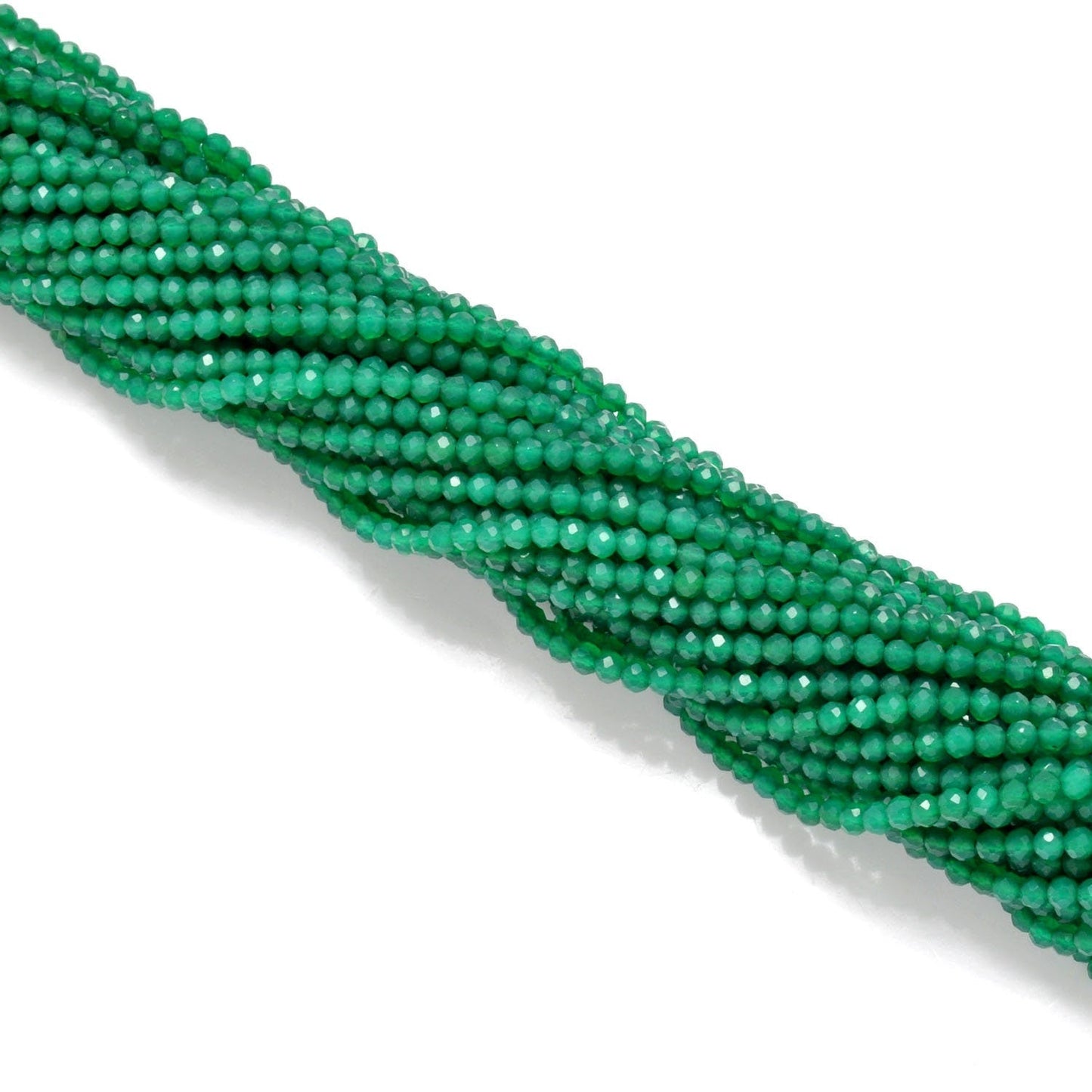 Natural Green Onyx Round Faceted Gemstone Beads 3-3.5mm 12.5" Strand - SAR Gems