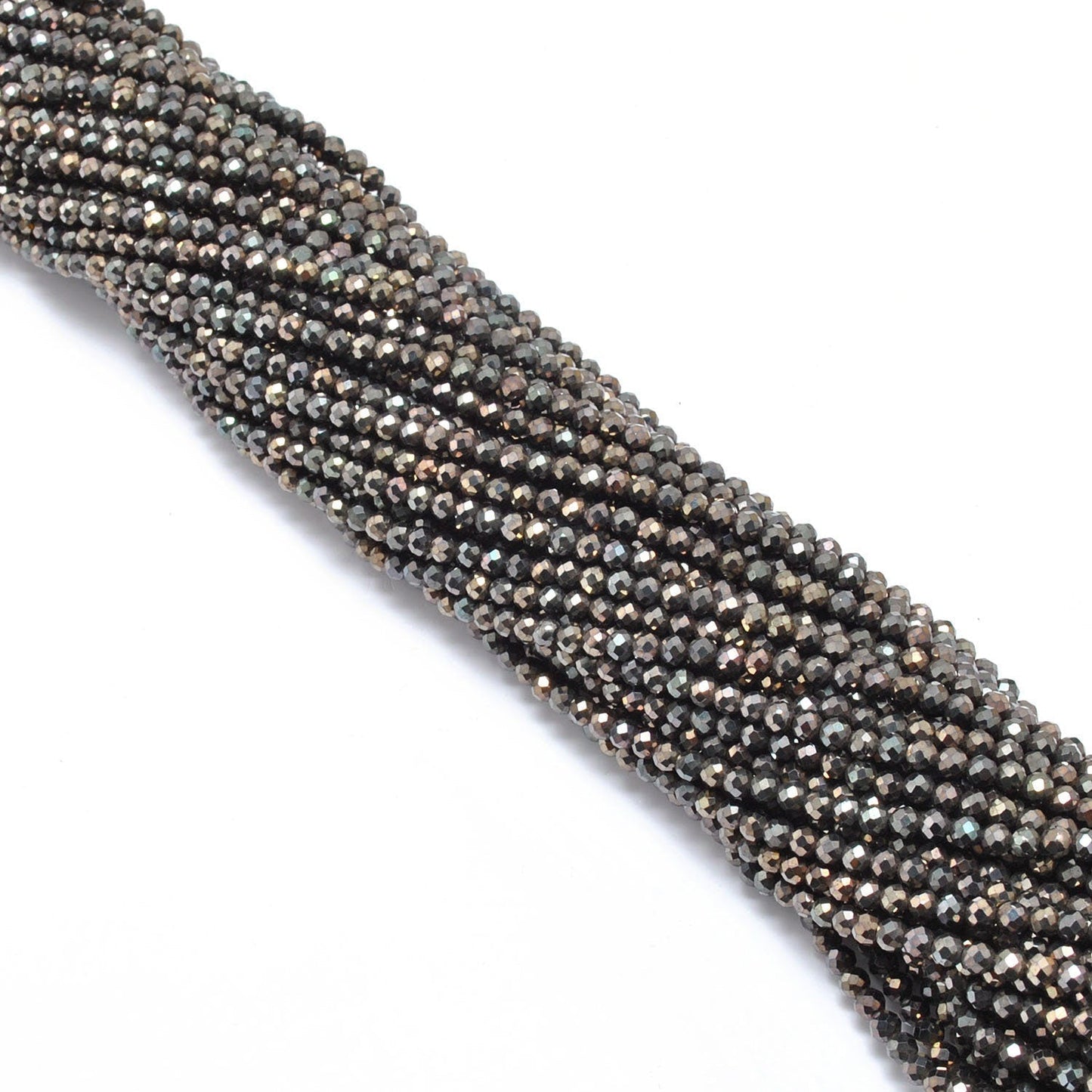 Brown Pyrite Faceted Round Gemstone Beads 3-3.5mm 12.5" Strand - SAR Gems