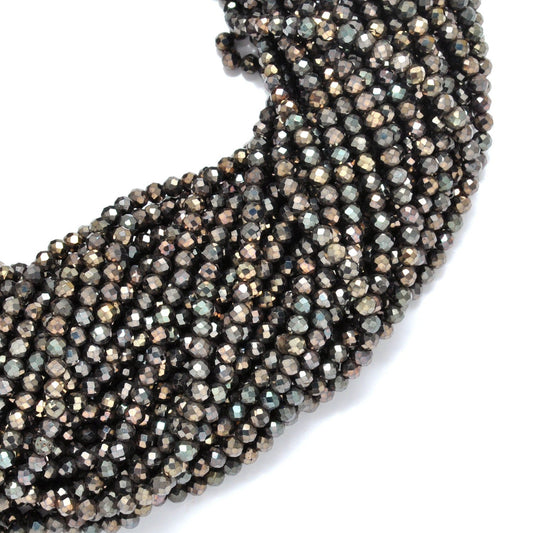Brown Pyrite Faceted Round Gemstone Beads 3-3.5mm 12.5" Strand - SAR Gems