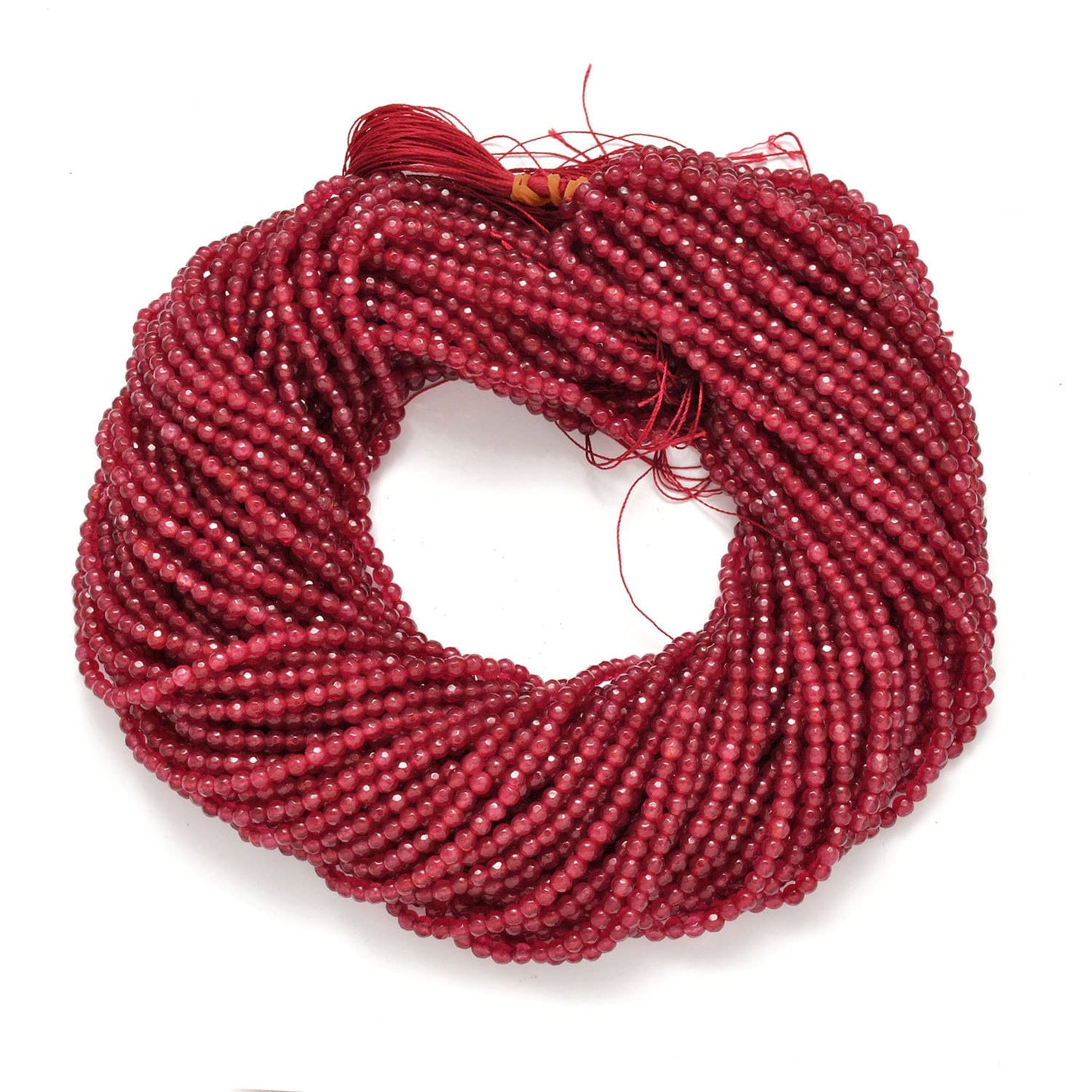 Red Ruby Quartz Round Faceted Gemstone Beads 15" Strand - SAR Gems