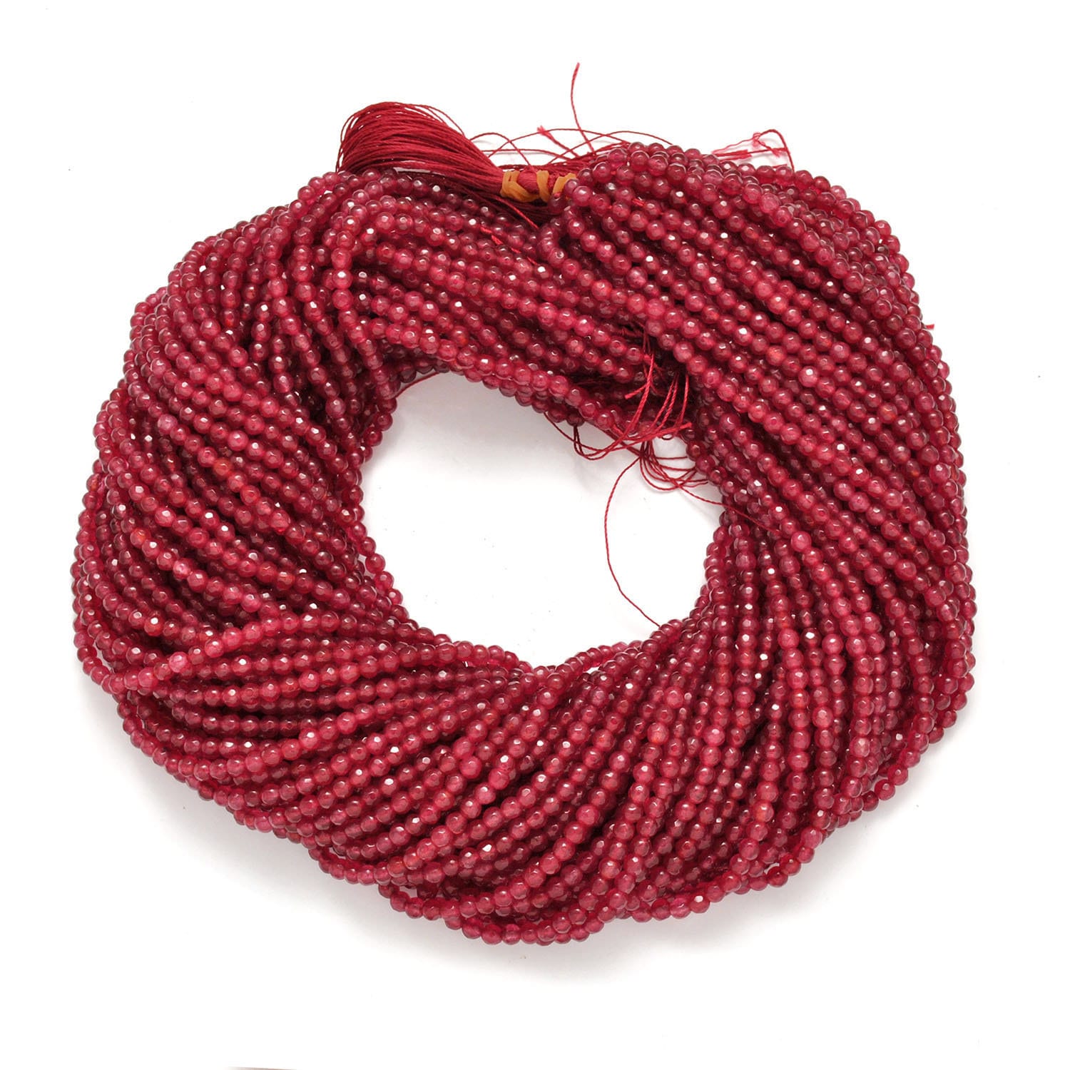 Red Ruby Quartz Round Faceted Gemstone Beads 15" Strand - SAR Gems