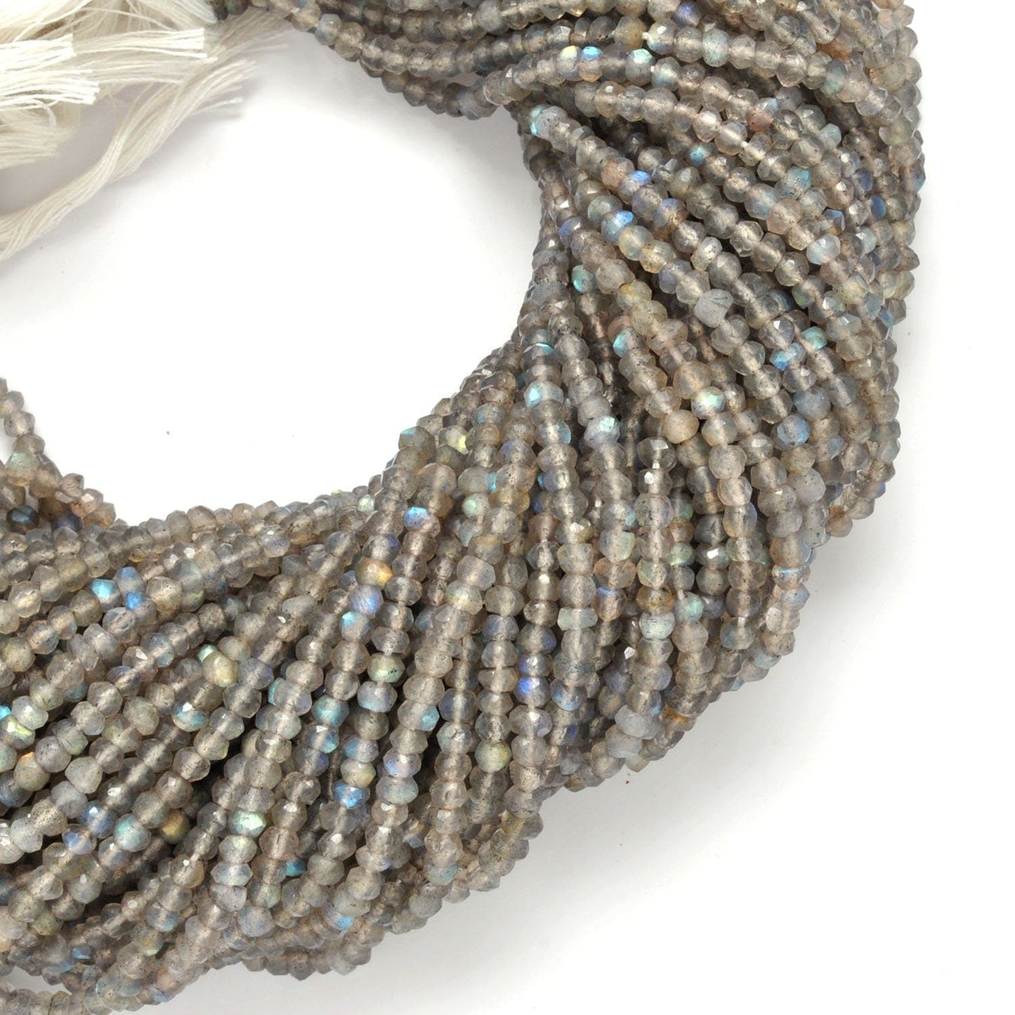 Natural Grey Labradorite Faceted Rondelle Gemstone Beads 13.5" - SAR Gems