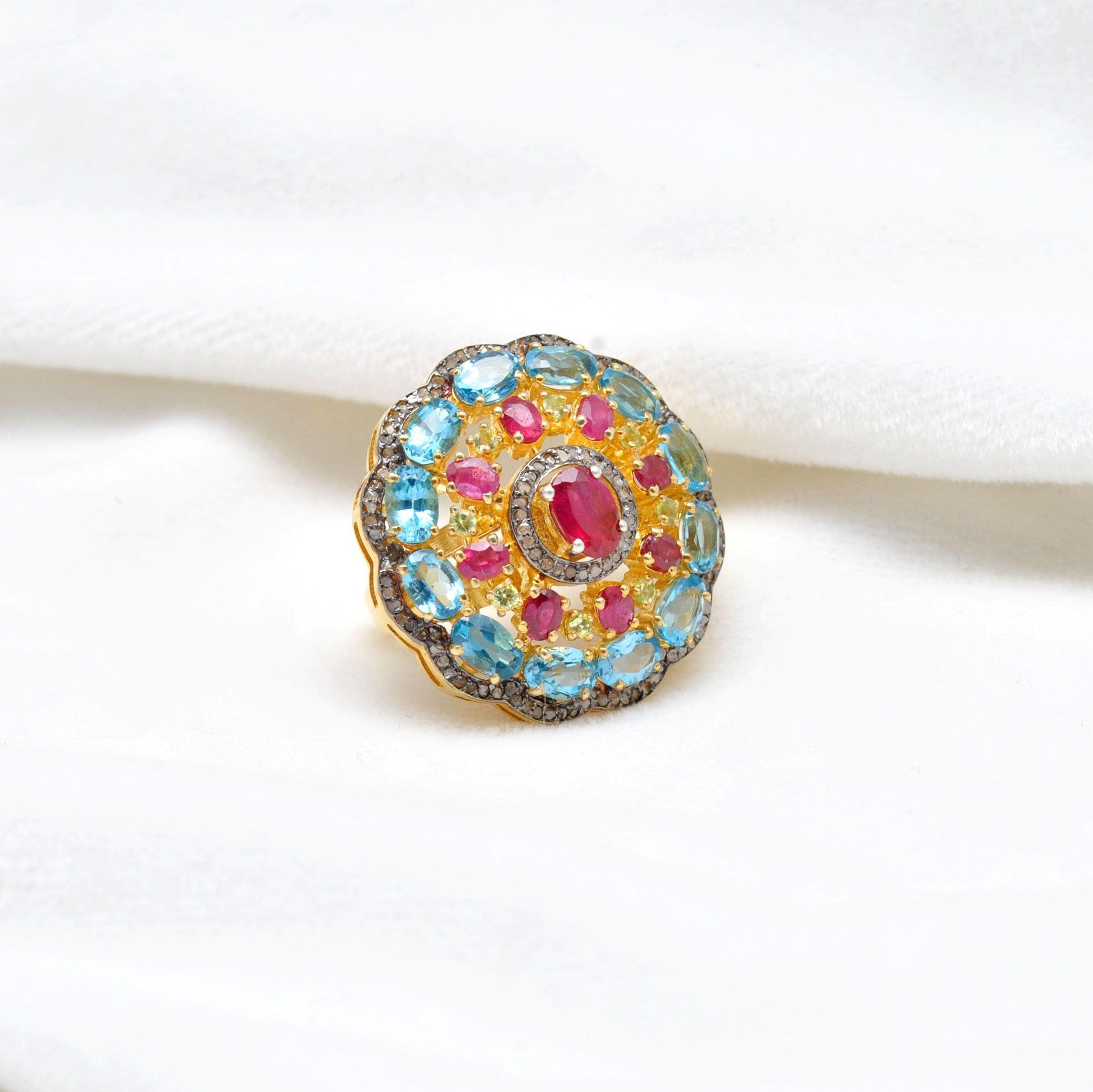 Victorian Ruby Ring Blue Topaz Jewelry - SAR Gems