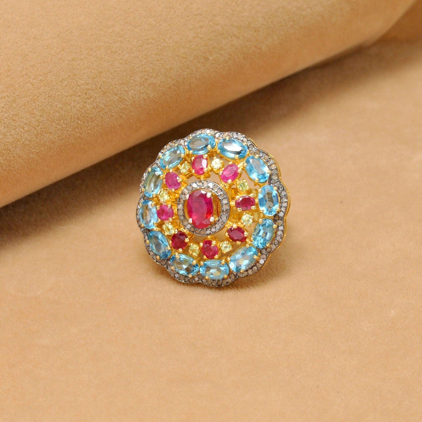 Victorian Ruby Ring Blue Topaz Jewelry - SAR Gems
