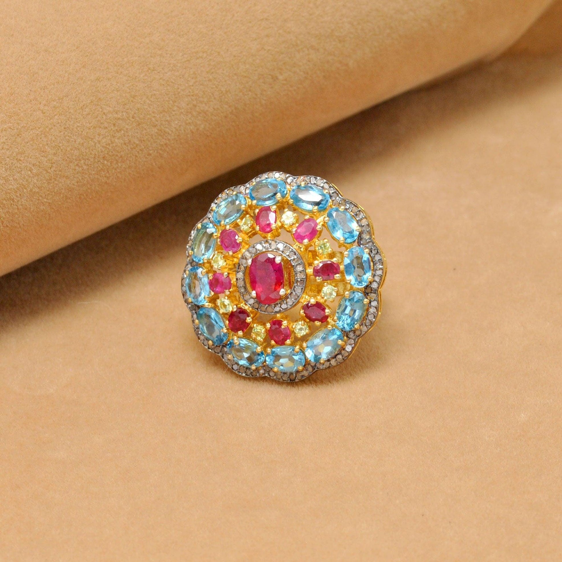 Victorian Ruby Ring Blue Topaz Jewelry - SAR Gems