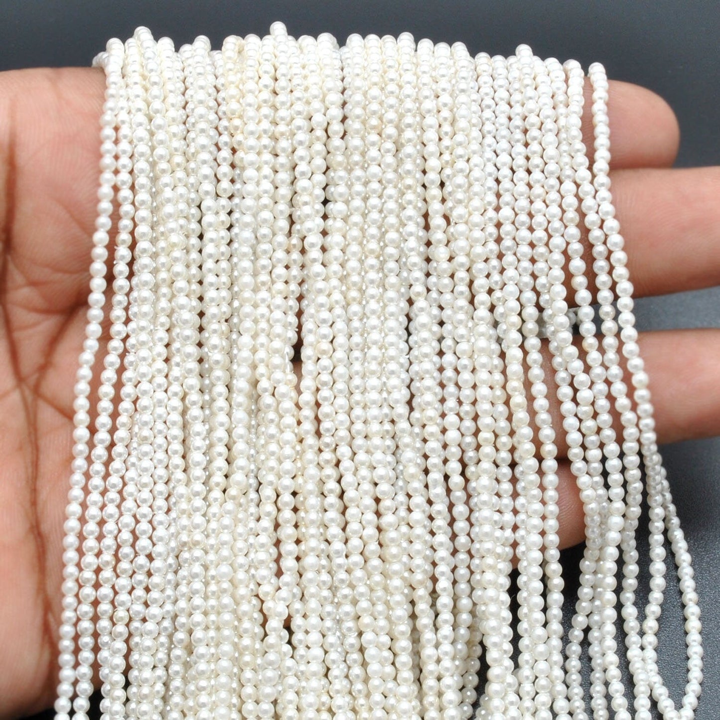 White Shell Pearl Round Gemstone Beads 16" Strand - SAR Gems