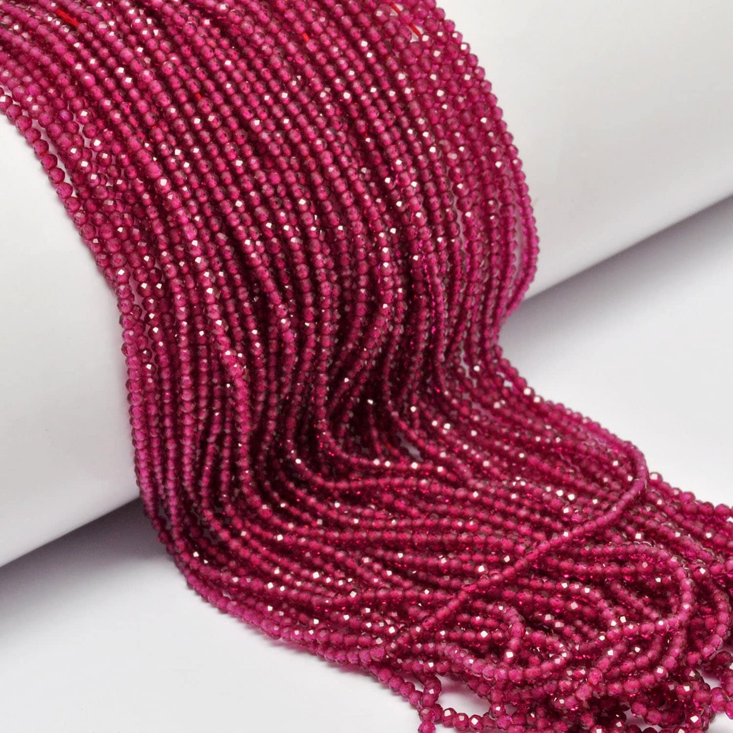 Ruby Corundum Round Faceted Gemstone Beads 13" - SAR Gems