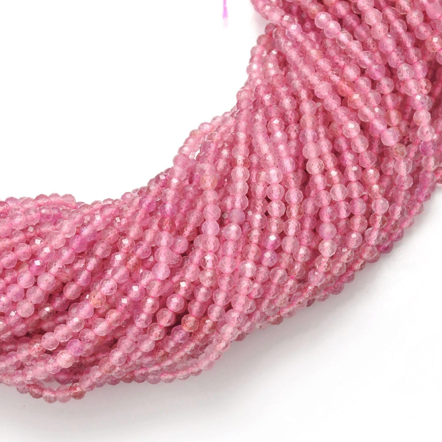 Natural Strawberry Quartz Round Faceted Gemstone Beads 15" Strand - SAR Gems