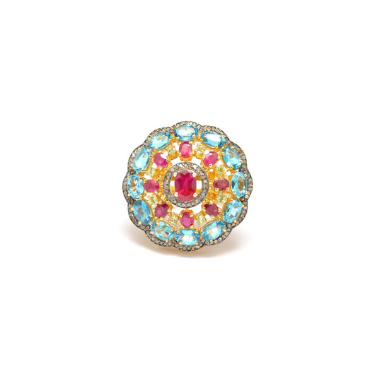 Victorian Ruby Ring Blue Topaz Jewelry - SAR Gems