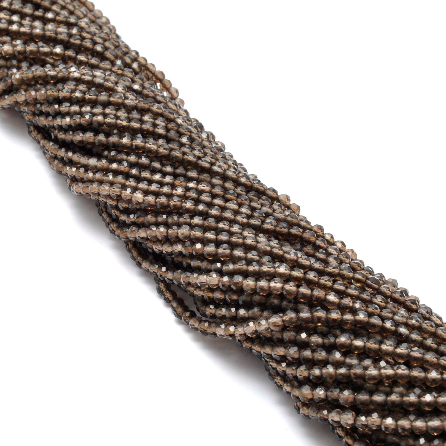 Natural Smokey Quartz Faceted Round Gemstone Beads 12.5" Strand - SAR Gems