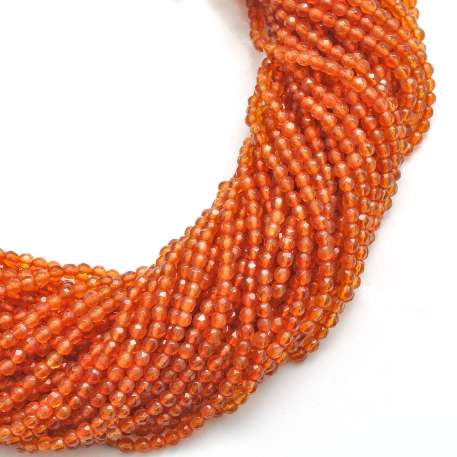 Natural Carnelian Round Faceted Gemstone Beads 14" Strand - SAR Gems