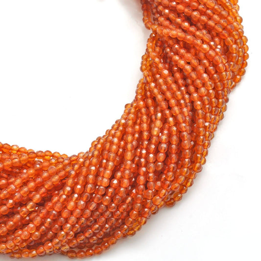 Natural Carnelian Round Faceted Gemstone Beads 14" Strand - SAR Gems