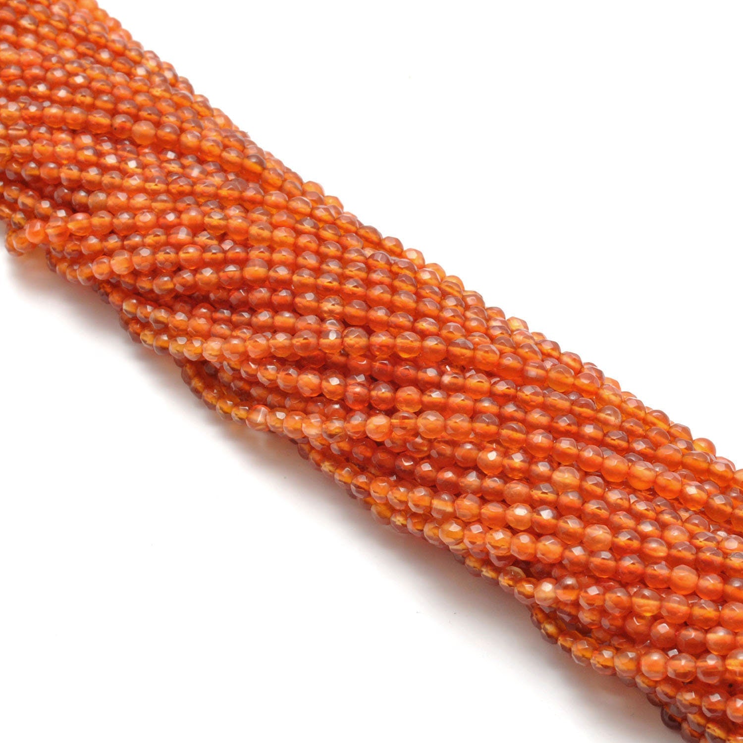 Natural Carnelian Round Faceted Gemstone Beads 14" Strand - SAR Gems