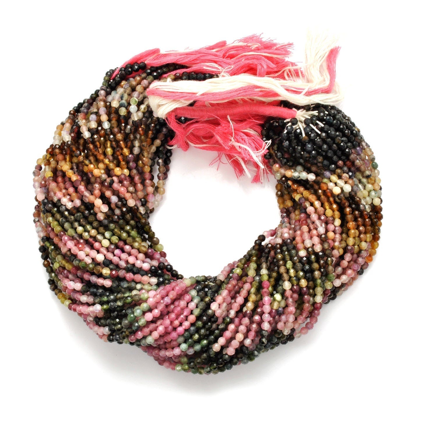 Natural Multi Tourmaline Round Faceted Gemstone Beads 13" Strand - SAR Gems