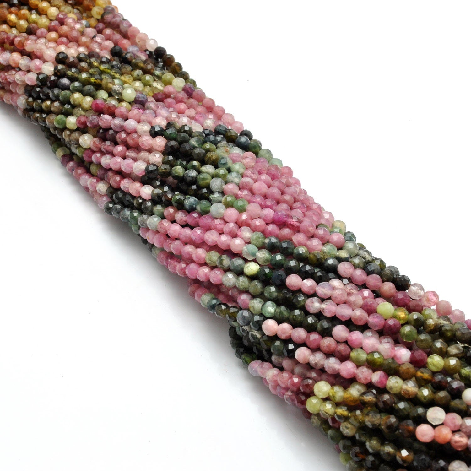 Natural Multi Tourmaline Round Faceted Gemstone Beads 13" Strand - SAR Gems