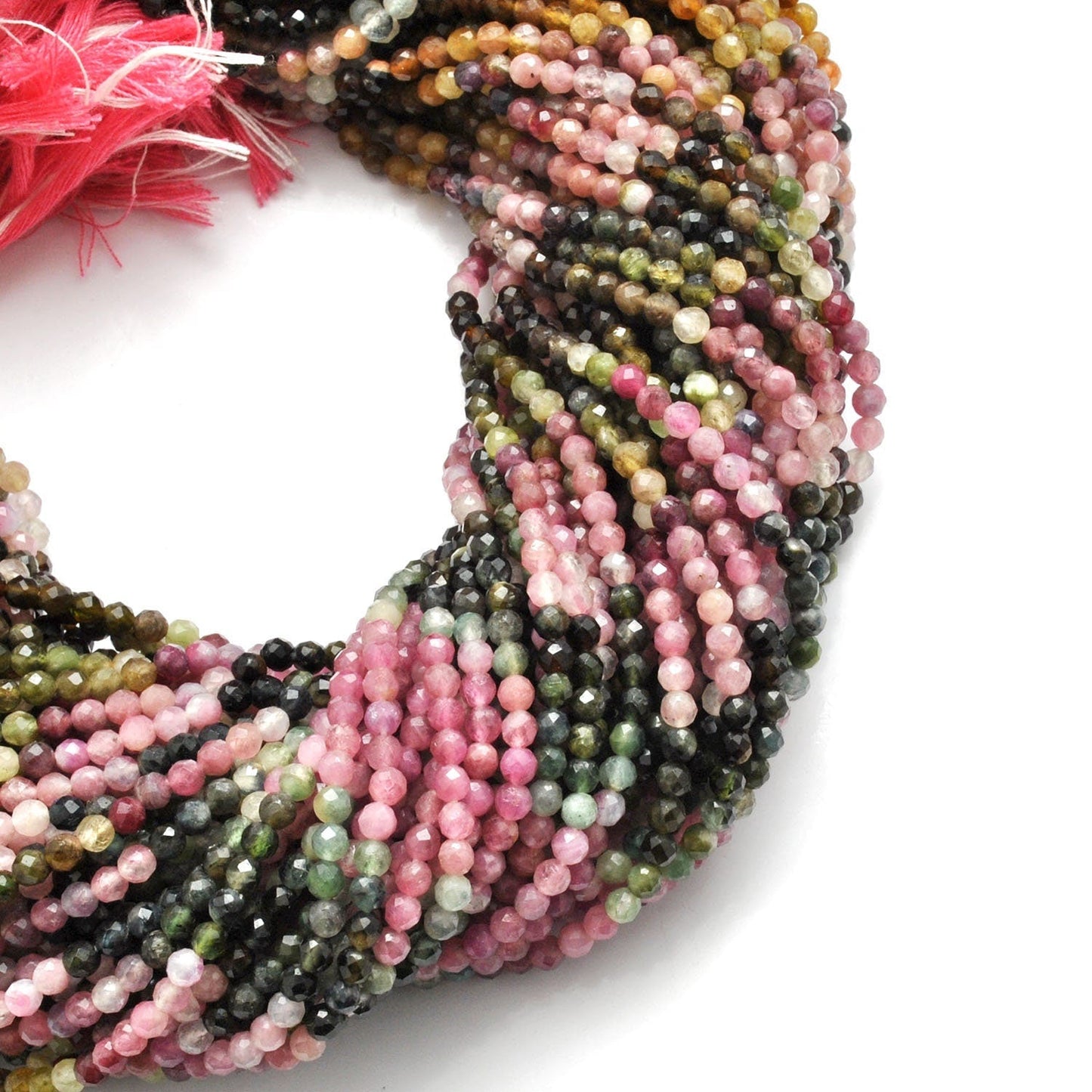 Natural Multi Tourmaline Round Faceted Gemstone Beads 13" Strand - SAR Gems