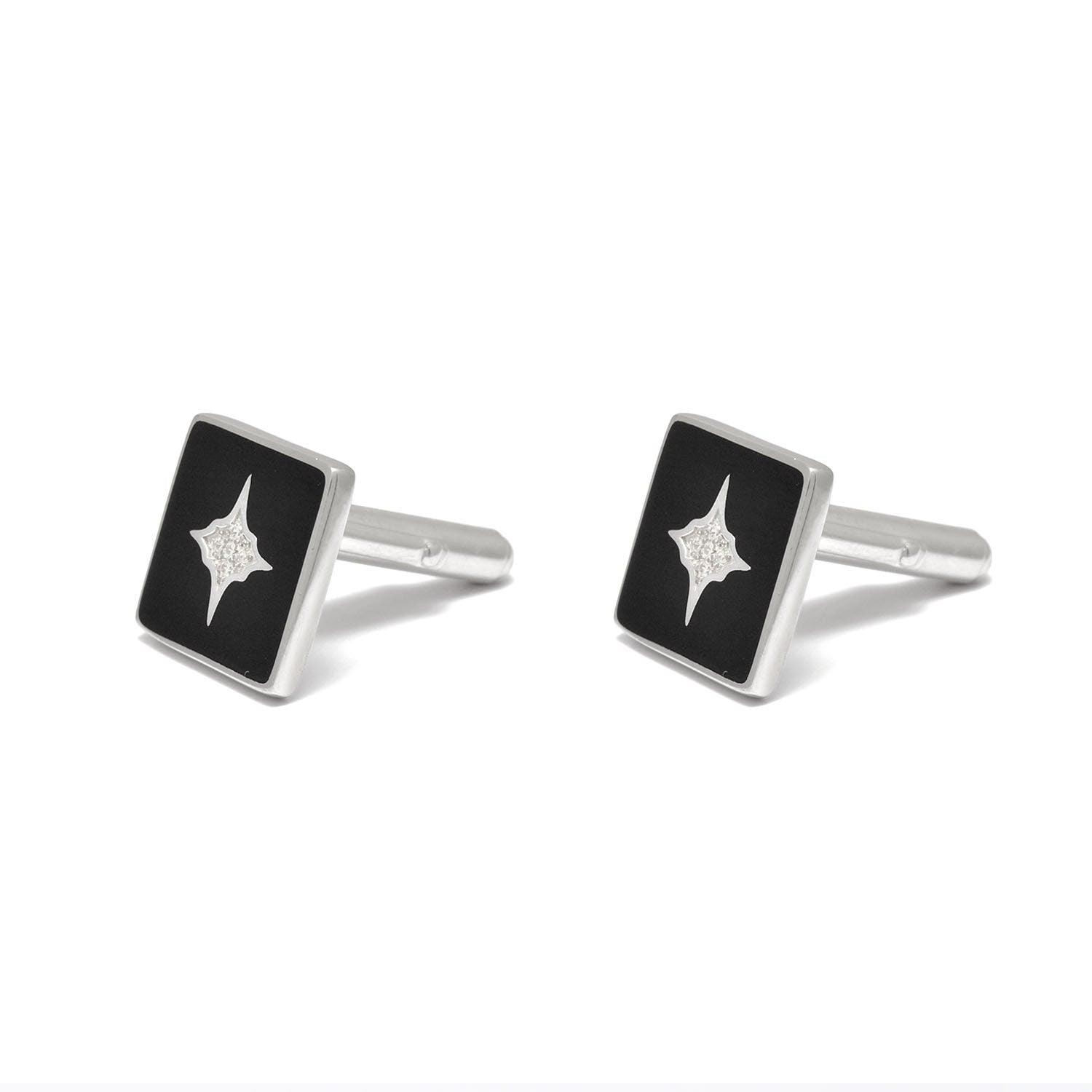 925 Sterling Silver Cubic Zirconia Starburst Black Cufflinks Jewelry - Sar Gems