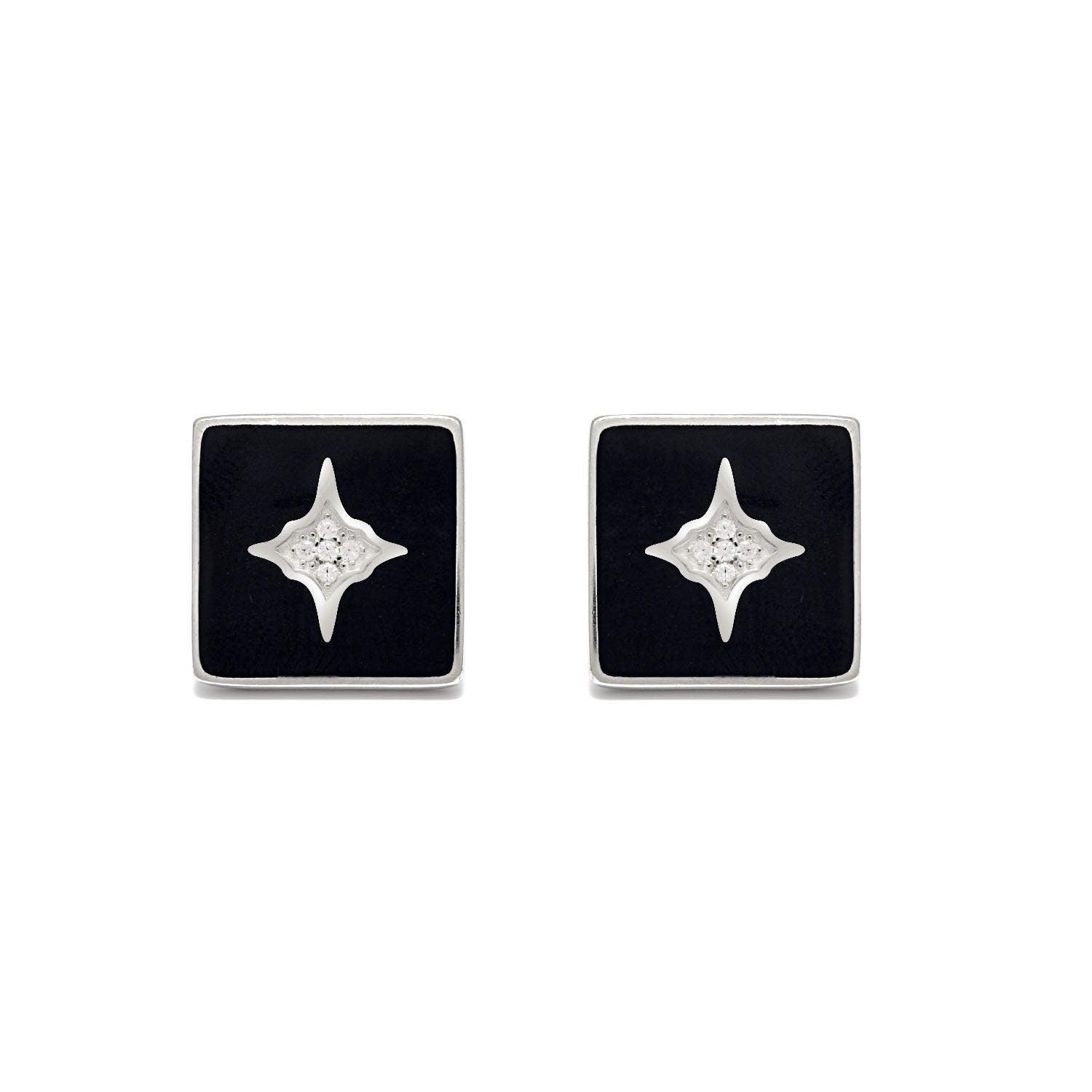 925 Sterling Silver Cubic Zirconia Starburst Black Cufflinks Jewelry - Sar Gems