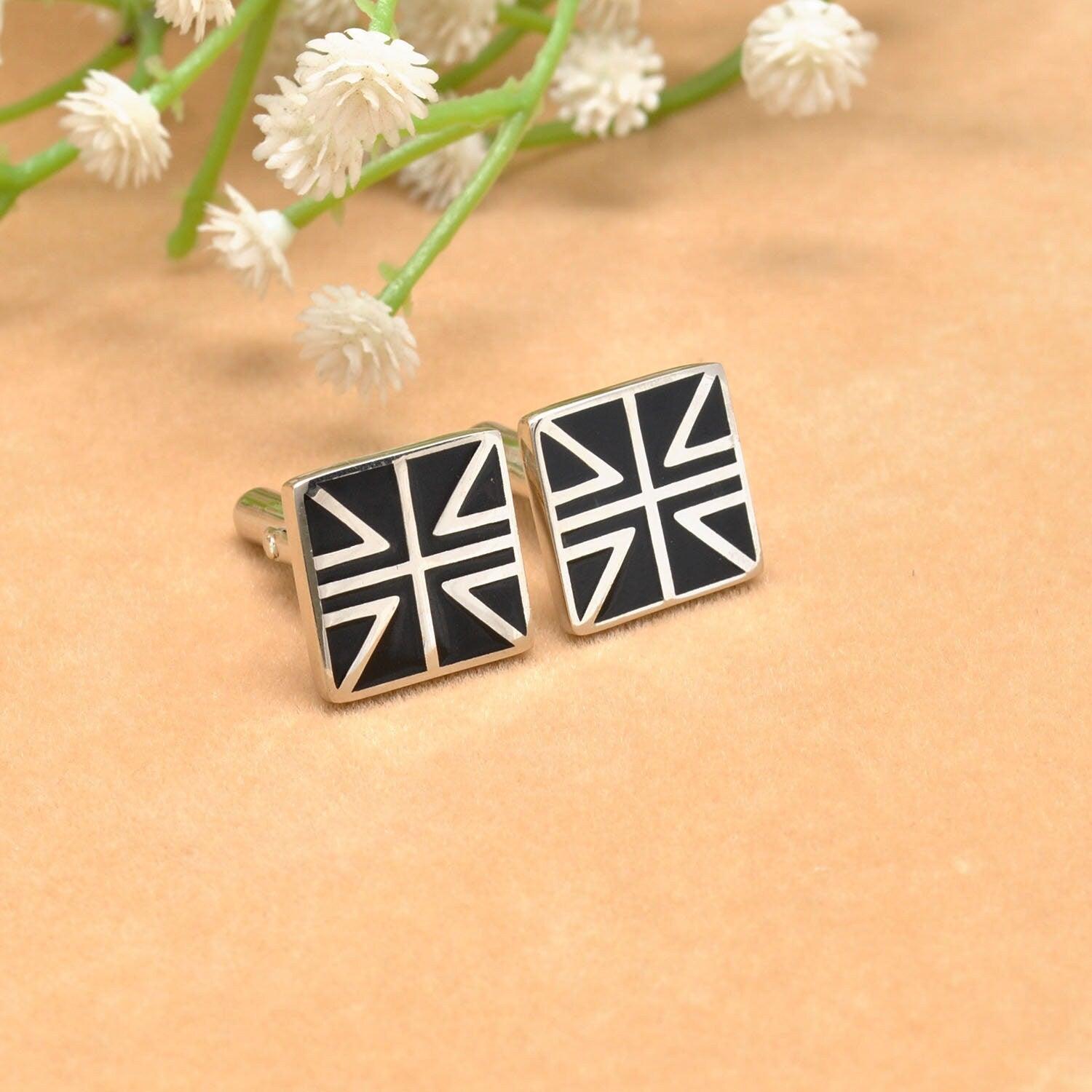 925 Sterling Silver Union Jack Silver Cufflinks - Sar Gems