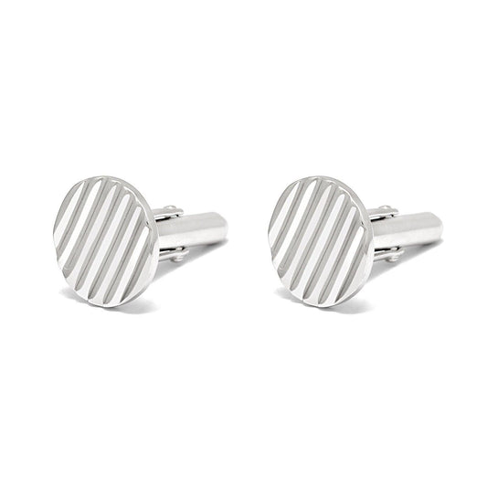 925 Sterling Silver Round Striped Cufflink - Sar Gems