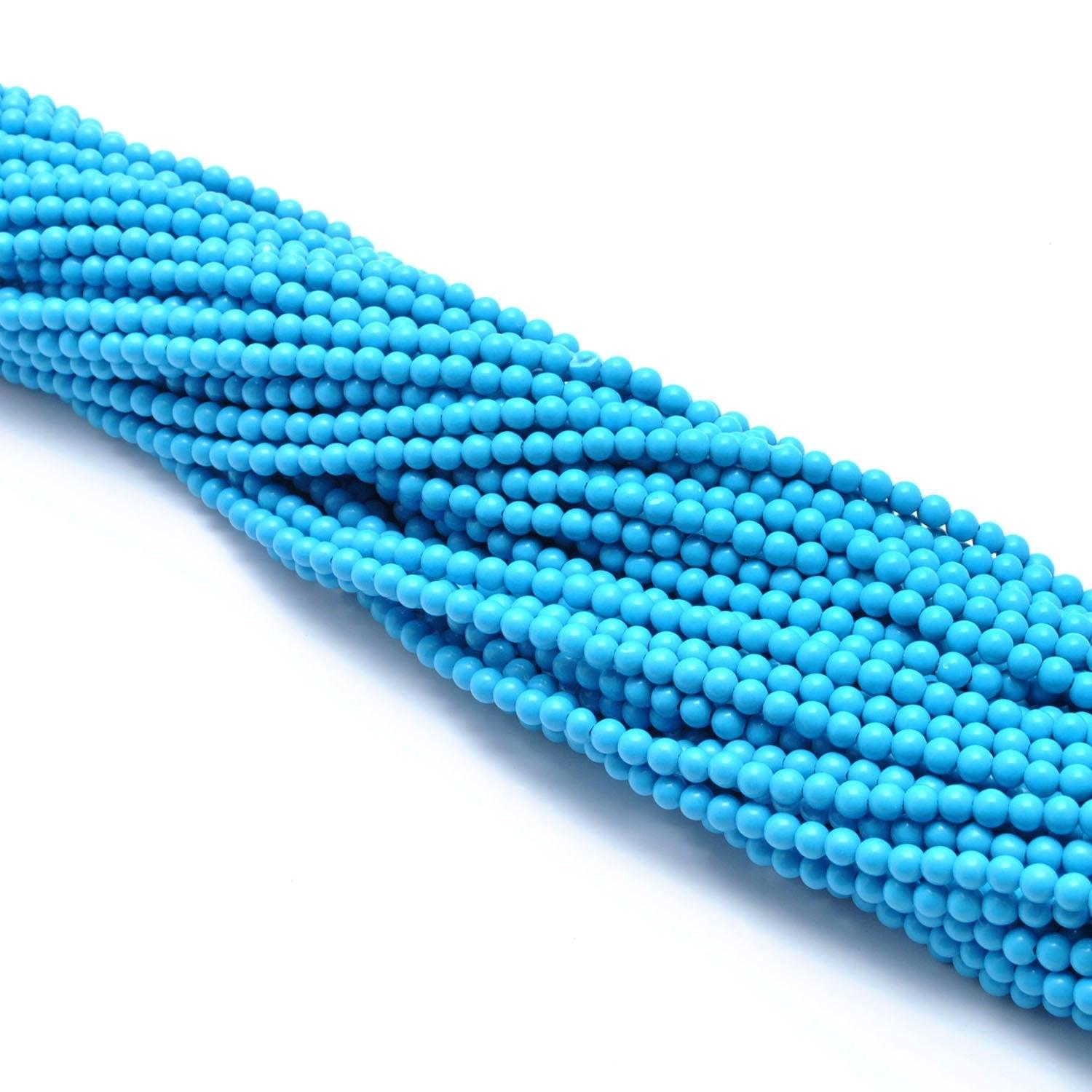 Blue Turquoise Round Gemstone 3-3.5mm Beads 12.5 inch - SAR Gems