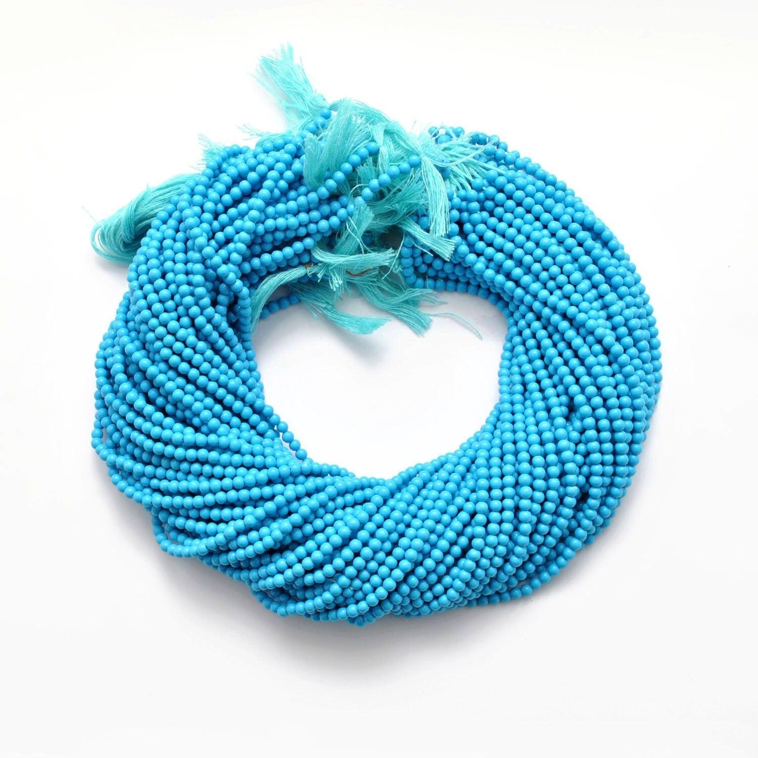Blue Turquoise Round Gemstone 3-3.5mm Beads 12.5 inch - SAR Gems
