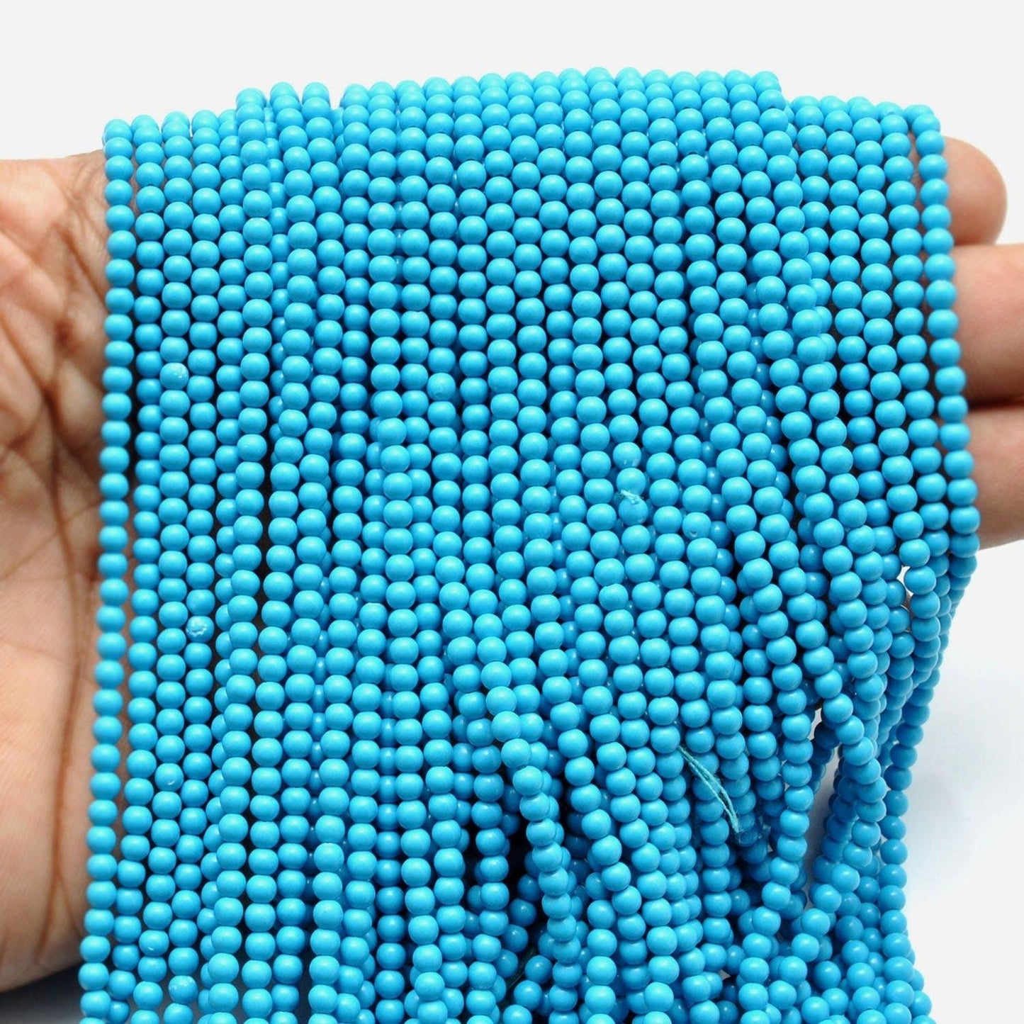 Blue Turquoise Round Gemstone 3-3.5mm Beads 12.5 inch - SAR Gems