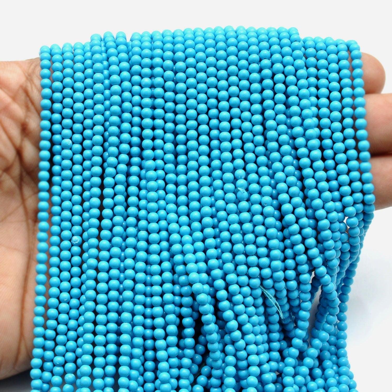 Blue Turquoise Round Gemstone 3-3.5mm Beads 12.5 inch - SAR Gems