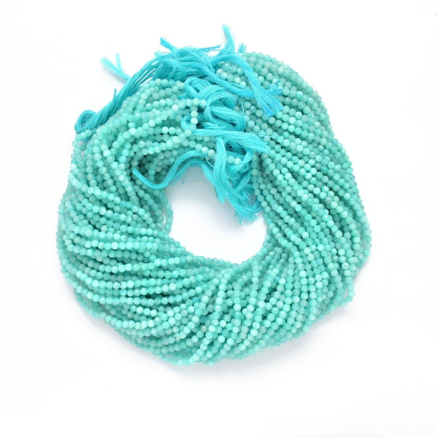 Natural Blue Amazonite Round Faceted Gemstone Beads 3-3.5mm 12.5" - SAR Gems