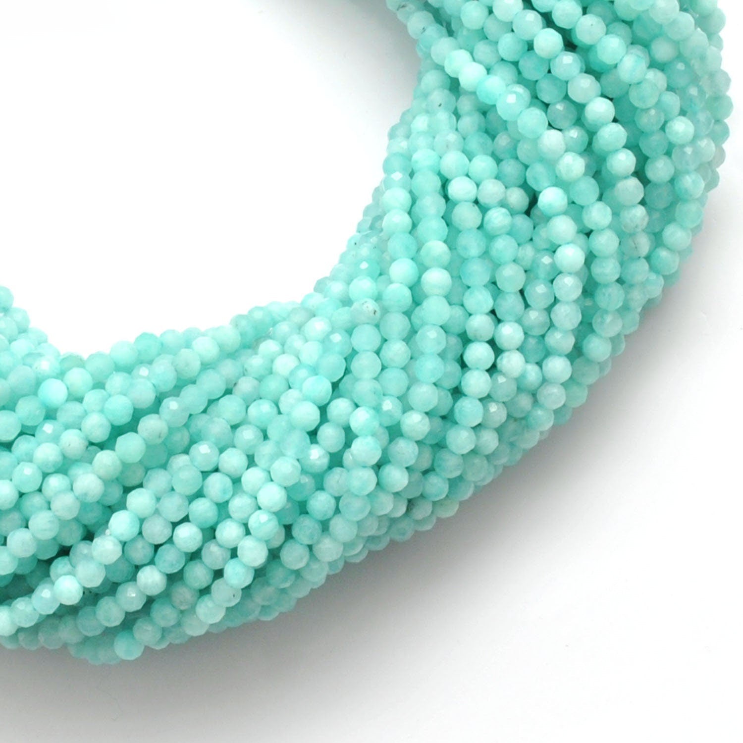 Natural Blue Amazonite Round Faceted Gemstone Beads 3-3.5mm 12.5" - SAR Gems