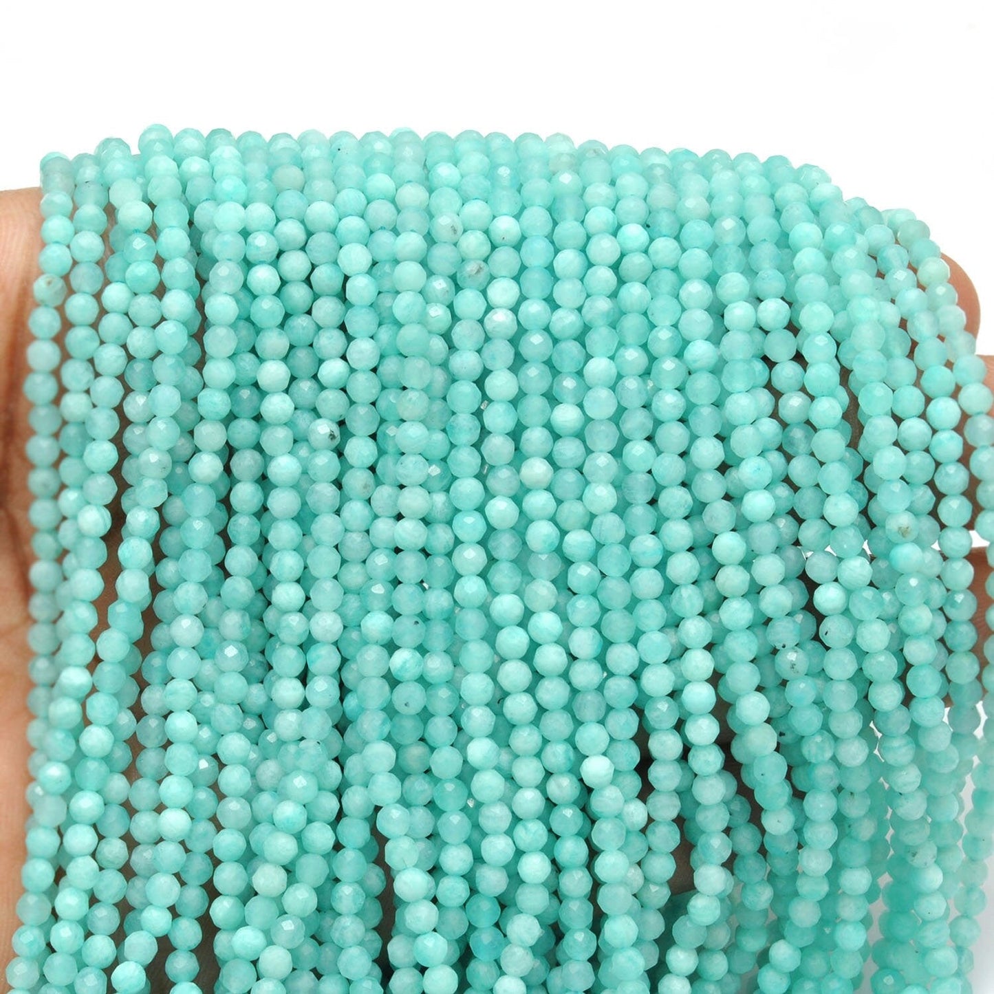 Natural Blue Amazonite Round Faceted Gemstone Beads 3-3.5mm 12.5" - SAR Gems