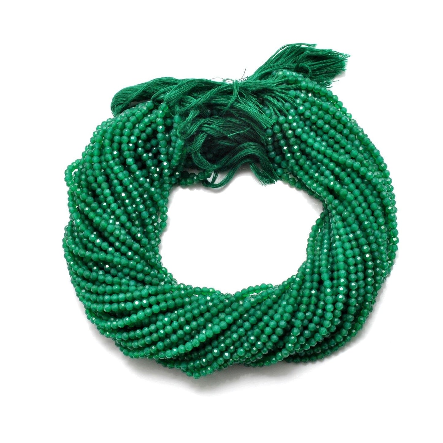 Natural Green Onyx Round Faceted Gemstone Beads 3-3.5mm 12.5" Strand - SAR Gems