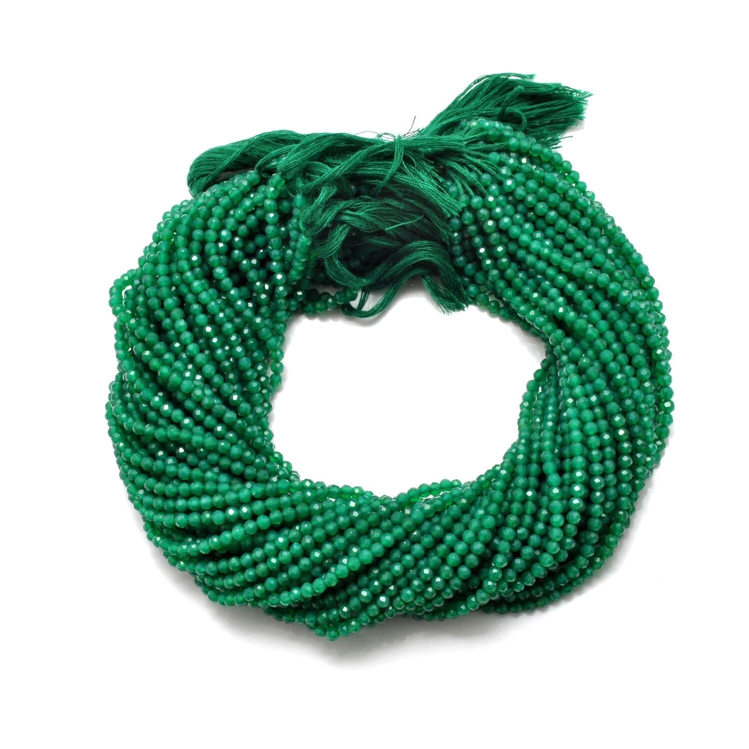 Natural Green Onyx Round Faceted Gemstone Beads 3-3.5mm 12.5" Strand - SAR Gems