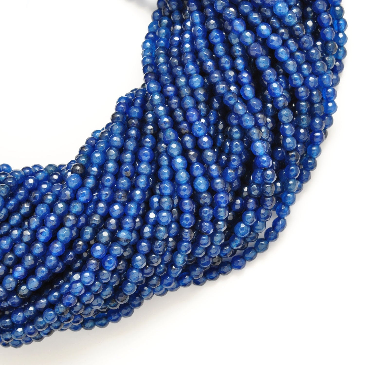 Blue Quartz Round Faceted Gemstone Beads 15" - SAR Gems