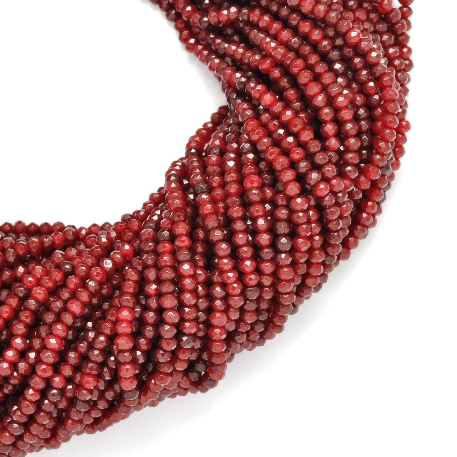 Red Ruby Faceted Rondelle Gemstone Beads 13" - SAR Gems