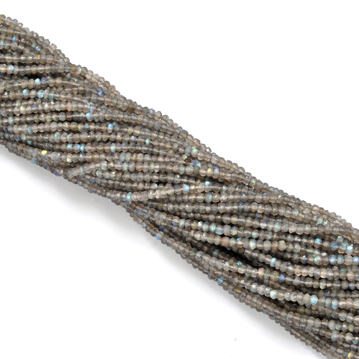 Natural Grey Labradorite Faceted Rondelle Gemstone Beads 13.5" - SAR Gems