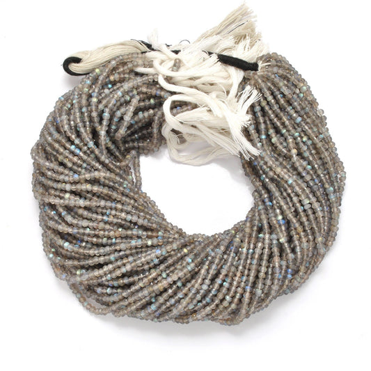 Natural Grey Labradorite Faceted Rondelle Gemstone Beads 13.5" - SAR Gems