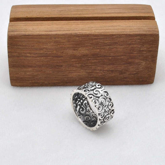 Filigree Silver Wide Band Ring Size 8 - SAR Gems