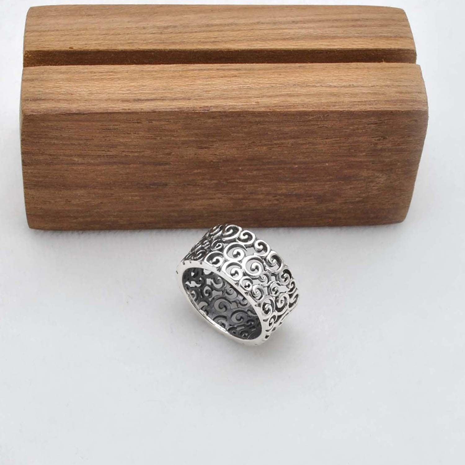 Filigree Silver Wide Band Ring Size 8 - SAR Gems