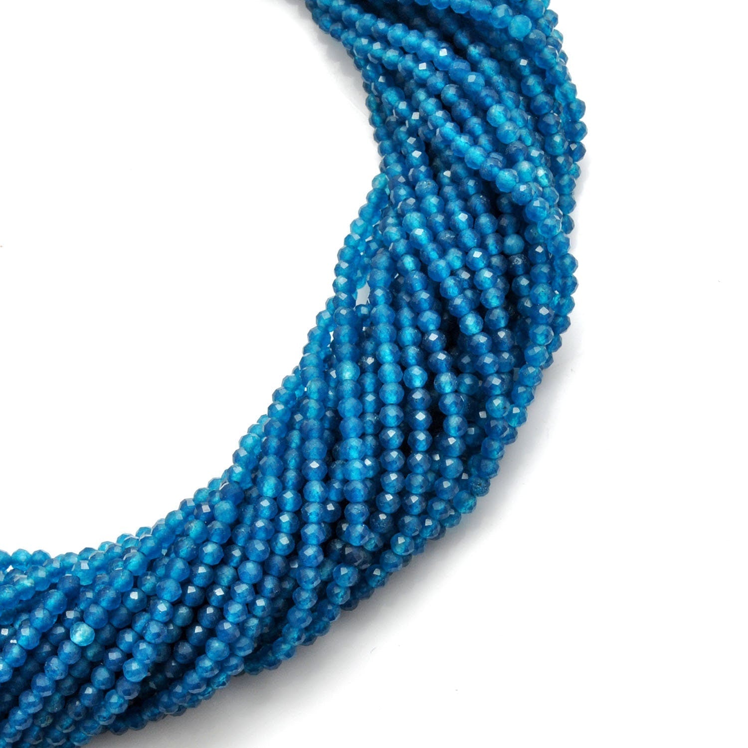 Natural Blue Apatite Faceted Round Gemstone Beads 12.5" Strand - SAR Gems