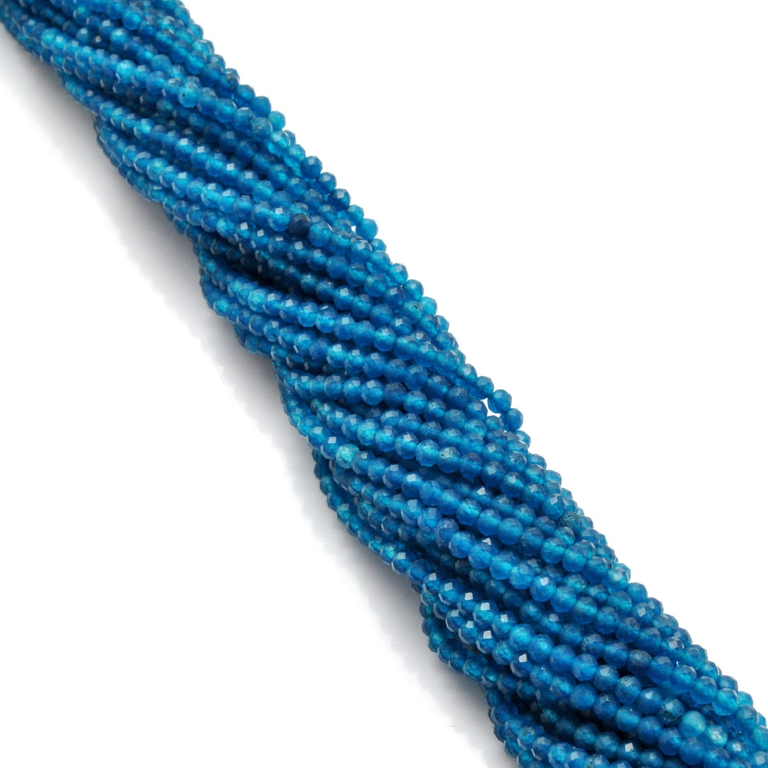 Natural Blue Apatite Faceted Round Gemstone Beads 12.5" Strand - SAR Gems
