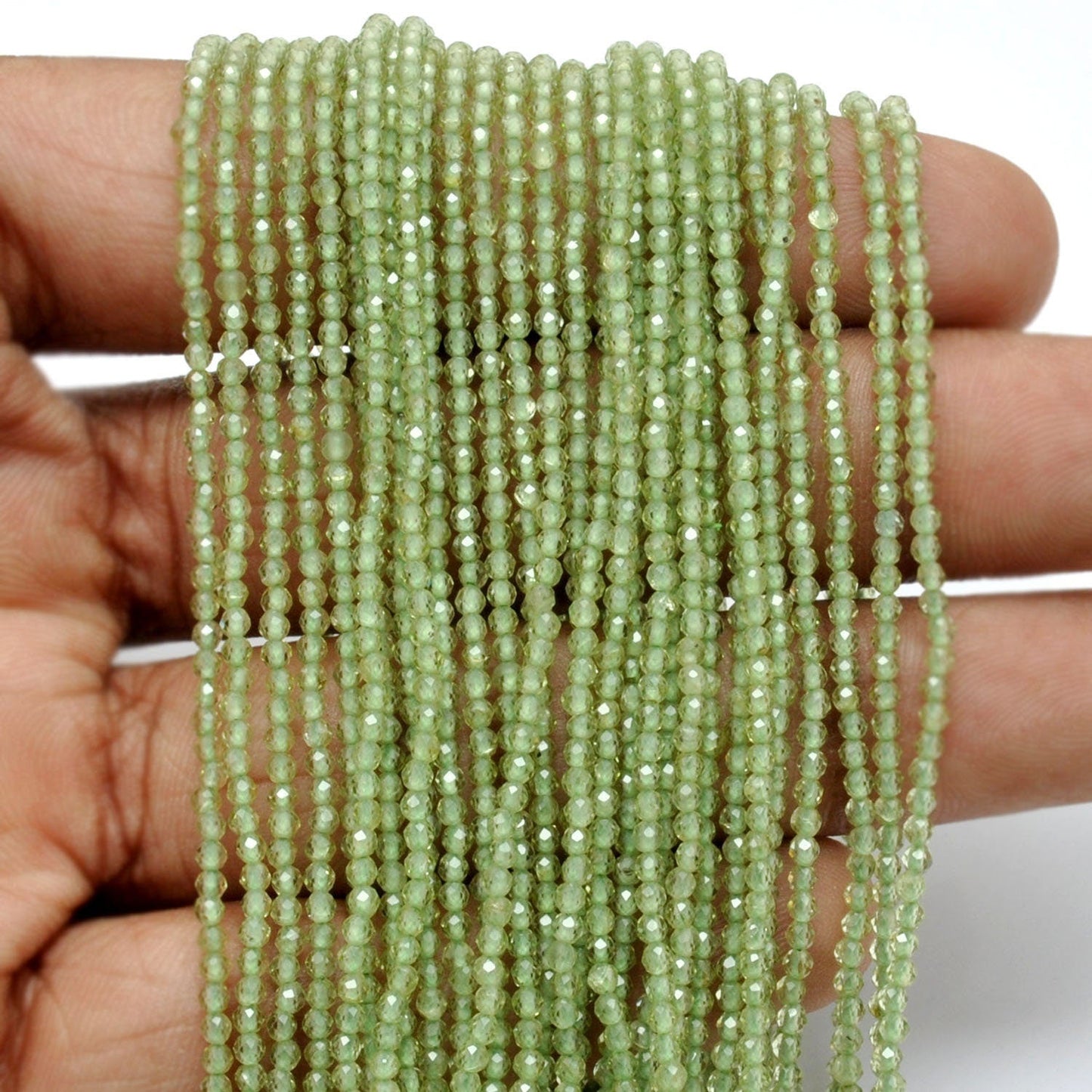 Natural Green Peridot Round Faceted Gemstone Beads 12.5" - SAR Gems