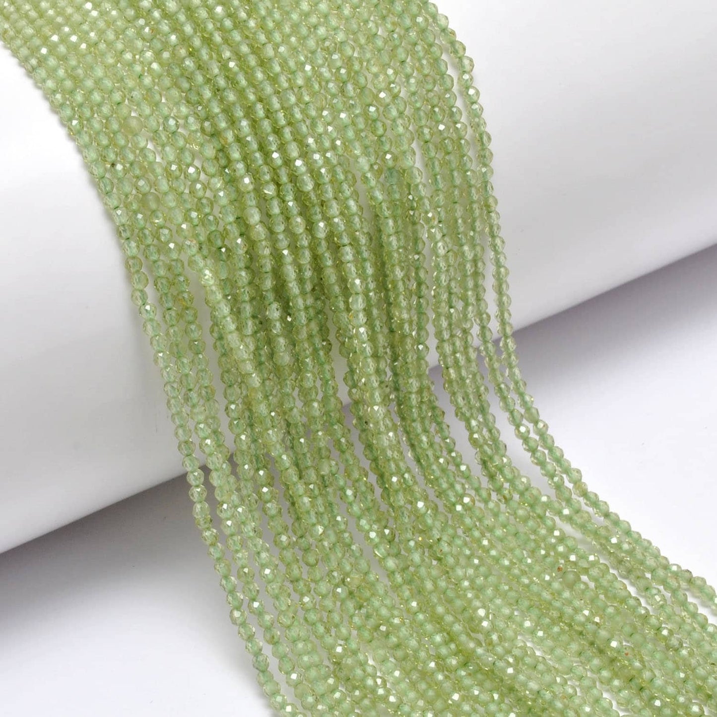 Natural Green Peridot Round Faceted Gemstone Beads 12.5" - SAR Gems