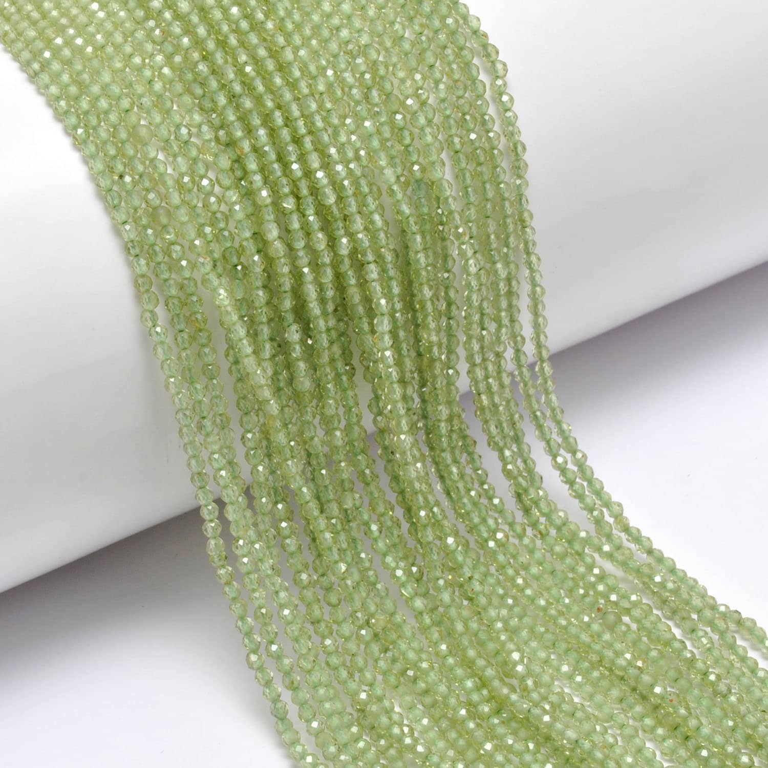 Natural Green Peridot Round Faceted Gemstone Beads 12.5" - SAR Gems