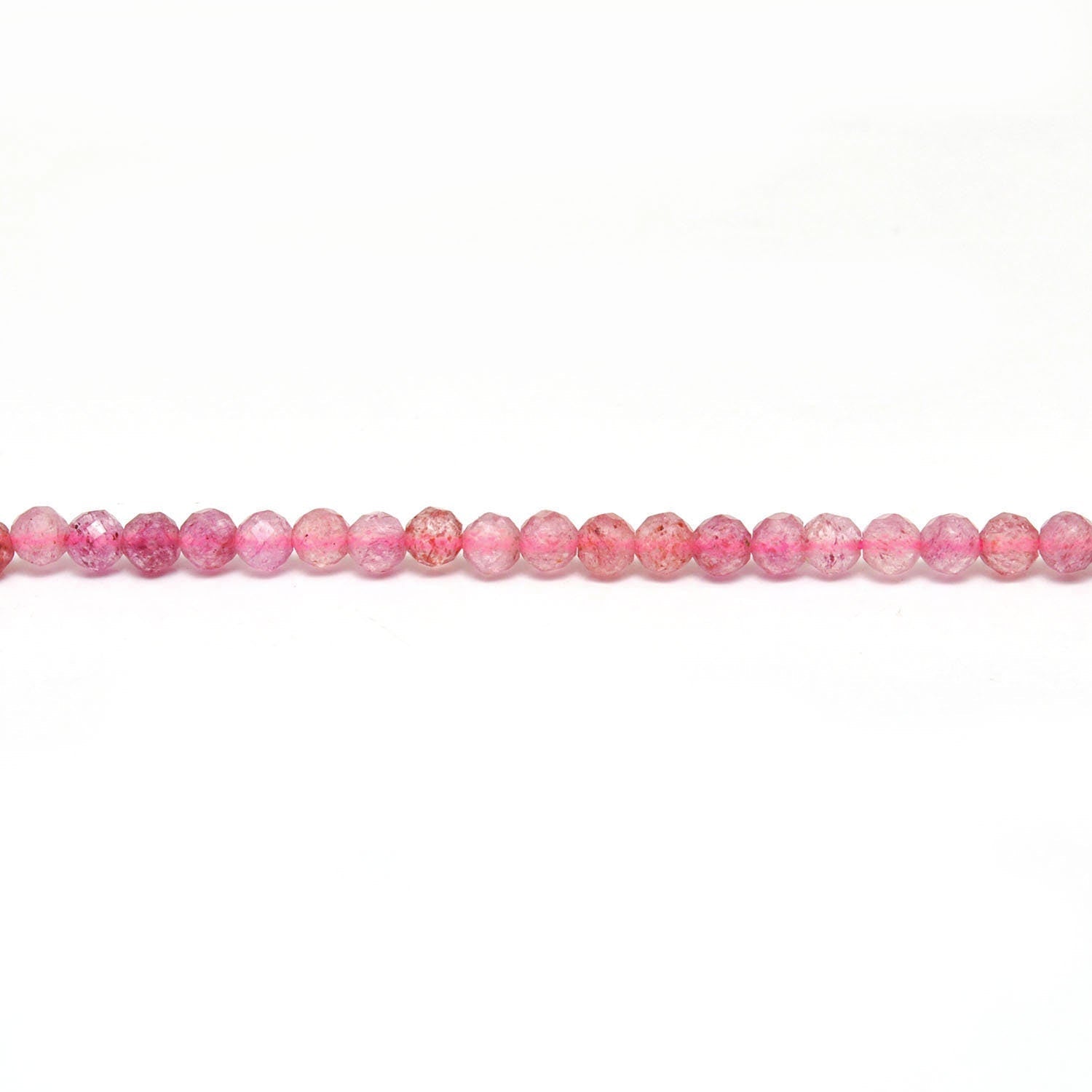 Natural Strawberry Quartz Round Faceted Gemstone Beads 15" Strand - SAR Gems
