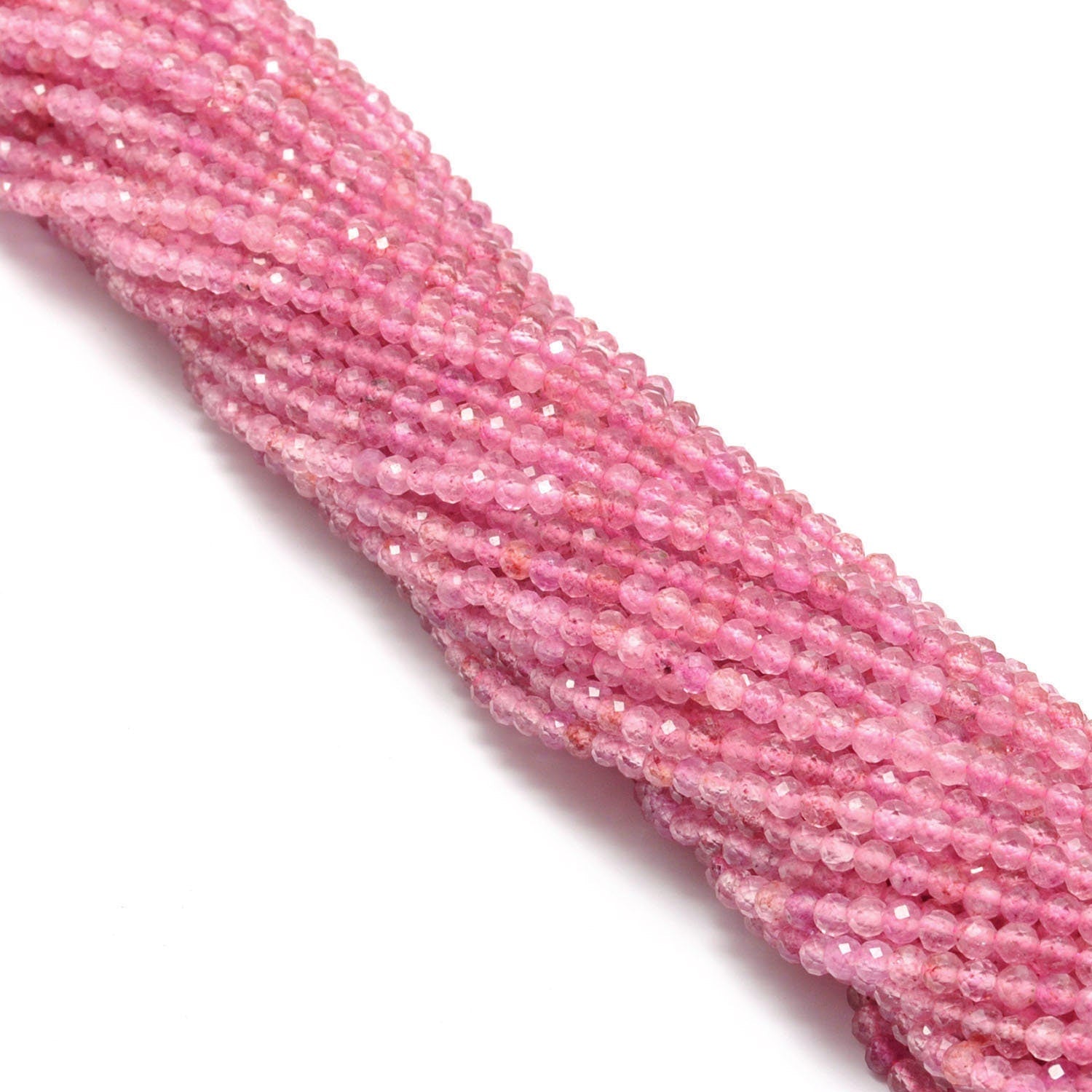 Natural Strawberry Quartz Round Faceted Gemstone Beads 15" Strand - SAR Gems
