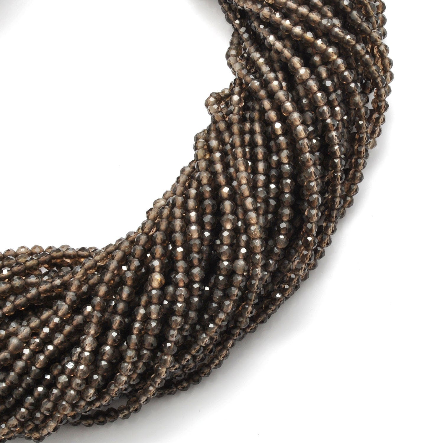 Natural Smokey Quartz Faceted Round Gemstone Beads 12.5" Strand - SAR Gems