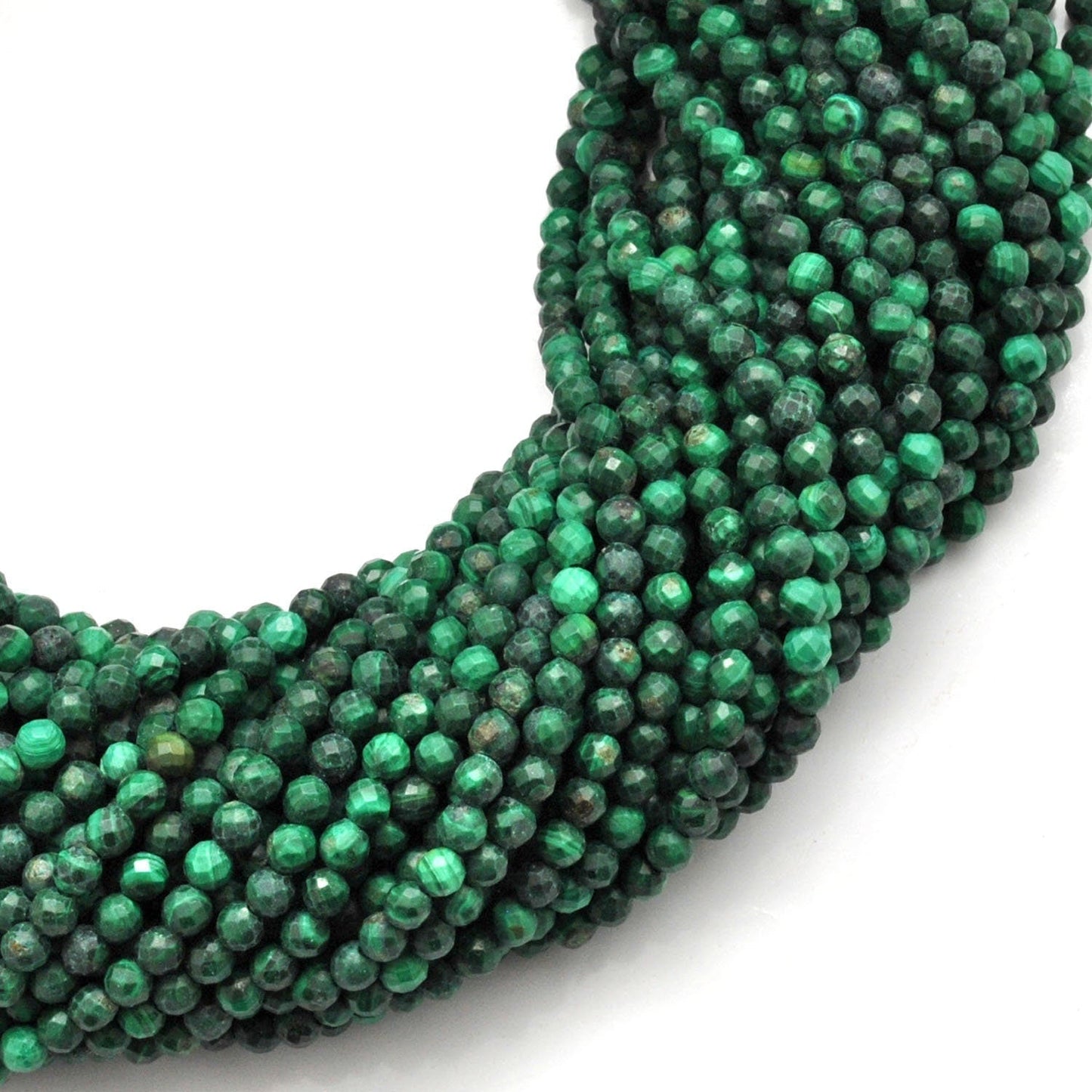 Natural Malachite Round faceted Gemstone Beads 12.5" Strand - SAR Gems