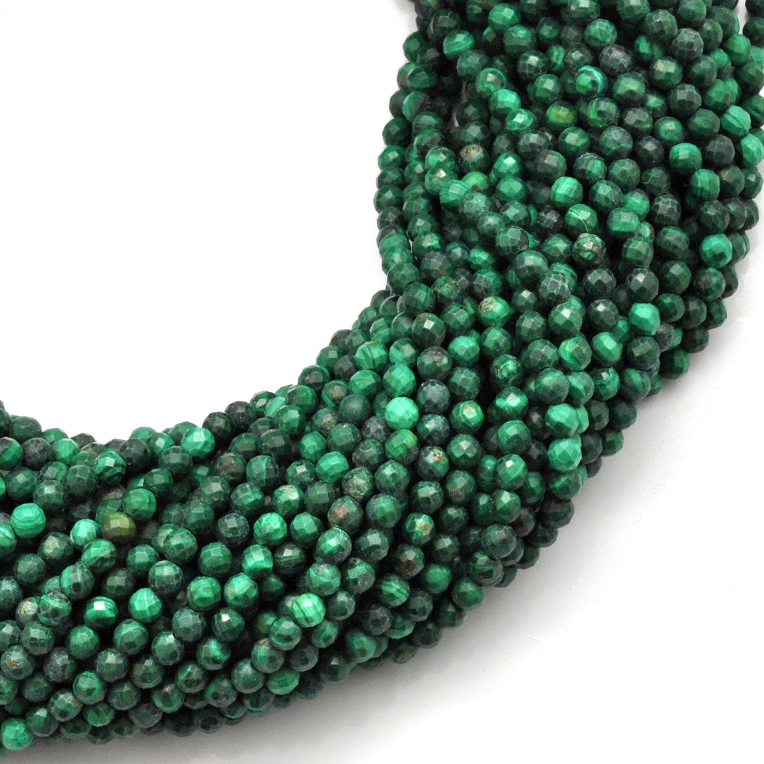 Natural Malachite Round faceted Gemstone Beads 12.5" Strand - SAR Gems
