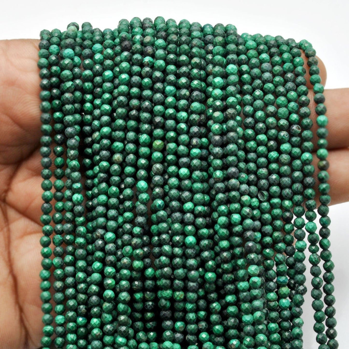 Natural Malachite Round faceted Gemstone Beads 12.5" Strand - SAR Gems